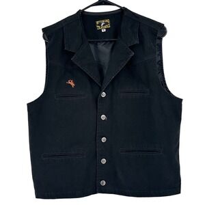 Wyoming Traders Mens Black Canvas Western Vest Button Front Bronco Logo M
